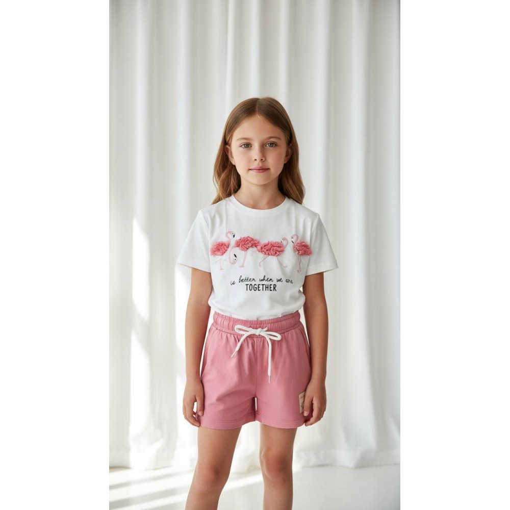  Καλοκαιρινό Σετ Κορίτσι με 4 Flamingo T-Shirt & Ροζ Σορτς 3-10 Ετών