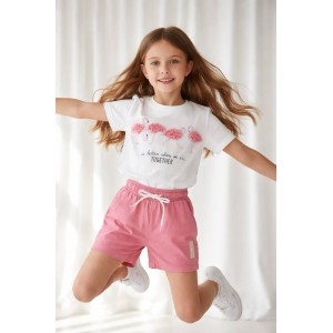  Καλοκαιρινό Σετ Κορίτσι με 4 Flamingo T-Shirt & Ροζ Σορτς 3-10 Ετών