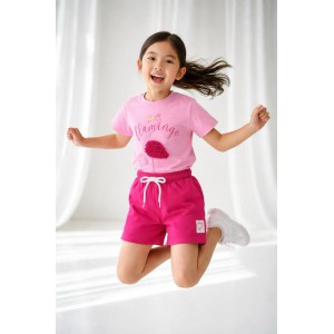  Καλοκαιρινό Σετ Κορίτσι Flamingo με Ροζ T-Shirt & Σορτς