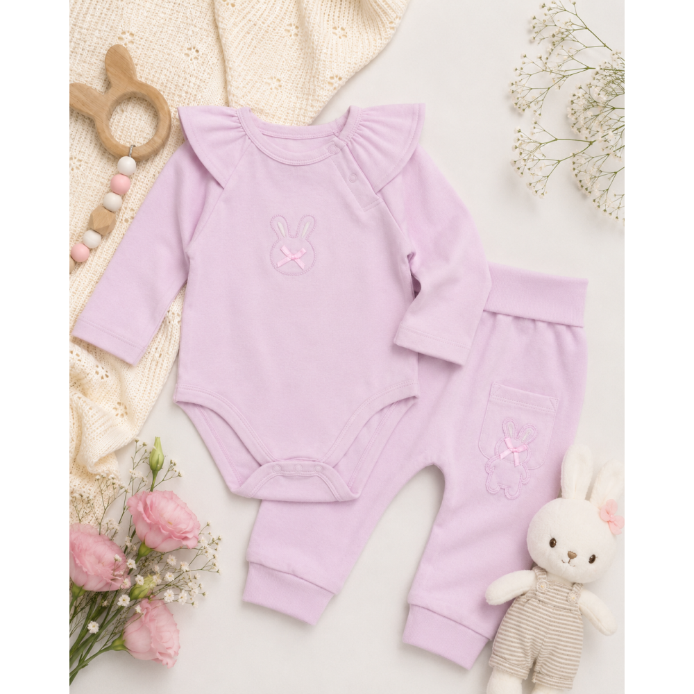 Baby Bunny Soft Pink Σετ – Βαμβακερό Body & Κολάν (9–24 μηνών)
