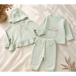 Βρεφικό Σετ 3 Τεμαχίων Mint Bunny Spring με Ζακέτα, Μπλούζα & Παντελόνι