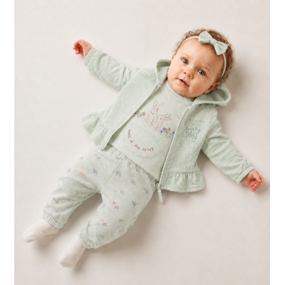 Βρεφικό Σετ 3 Τεμαχίων Mint Bunny Spring με Ζακέτα, Μπλούζα & Παντελόνι