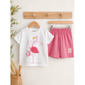  Καλοκαιρινό Σετ Κορίτσι με Flamingo T-Shirt & Ροζ Σορτς 3-10 Ετών 