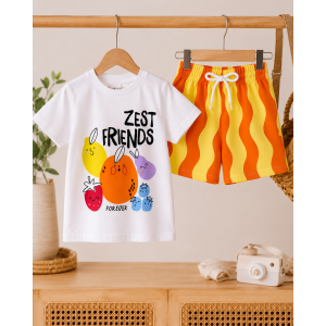 Παιδικό Καλοκαιρινό Σετ Κορίτσι με T-Shirt Print & Ριγέ Σορτς 3-10 Ετών