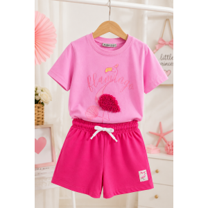  Καλοκαιρινό Σετ Κορίτσι Flamingo με Ροζ T-Shirt & Σορτς