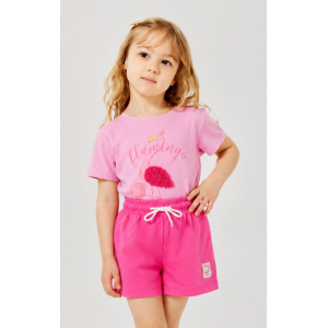  Καλοκαιρινό Σετ Κορίτσι Flamingo με Ροζ T-Shirt & Σορτς