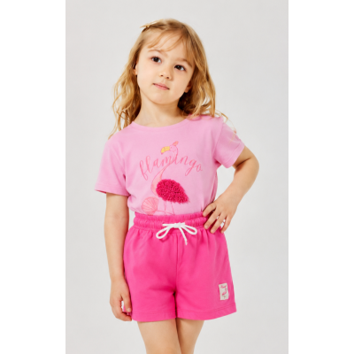  Καλοκαιρινό Σετ Κορίτσι Flamingo με Ροζ T-Shirt & Σορτς