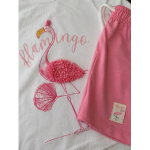  Καλοκαιρινό Σετ Κορίτσι με Flamingo T-Shirt & Ροζ Σορτς 3-10 Ετών 