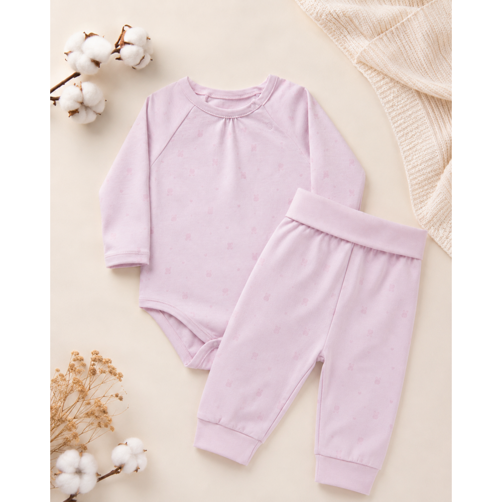 Baby Bunny Soft Pink Σετ – Βαμβακερό Body & Κολάν (9–24 μηνών)