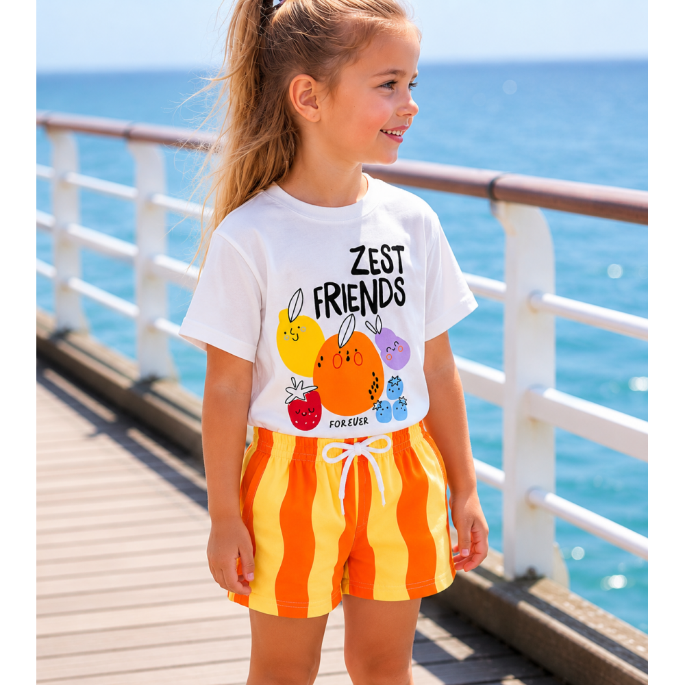 Παιδικό Καλοκαιρινό Σετ Κορίτσι με T-Shirt Print & Ριγέ Σορτς 3-10 Ετών