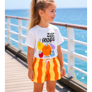 Παιδικό Καλοκαιρινό Σετ Κορίτσι με T-Shirt Print & Ριγέ Σορτς 3-10 Ετών