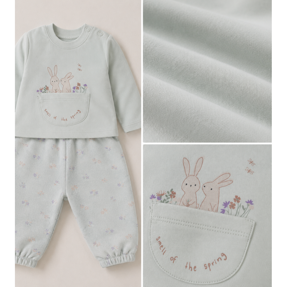 Βρεφικό Σετ 3 Τεμαχίων Mint Bunny Spring με Ζακέτα, Μπλούζα & Παντελόνι