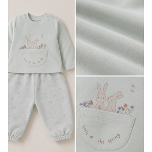 Βρεφικό Σετ 3 Τεμαχίων Mint Bunny Spring με Ζακέτα, Μπλούζα & Παντελόνι