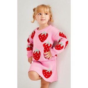 Πλεκτό Σετ Κοριτσιού Strawberry Pink – Μπλούζα & Φούστα