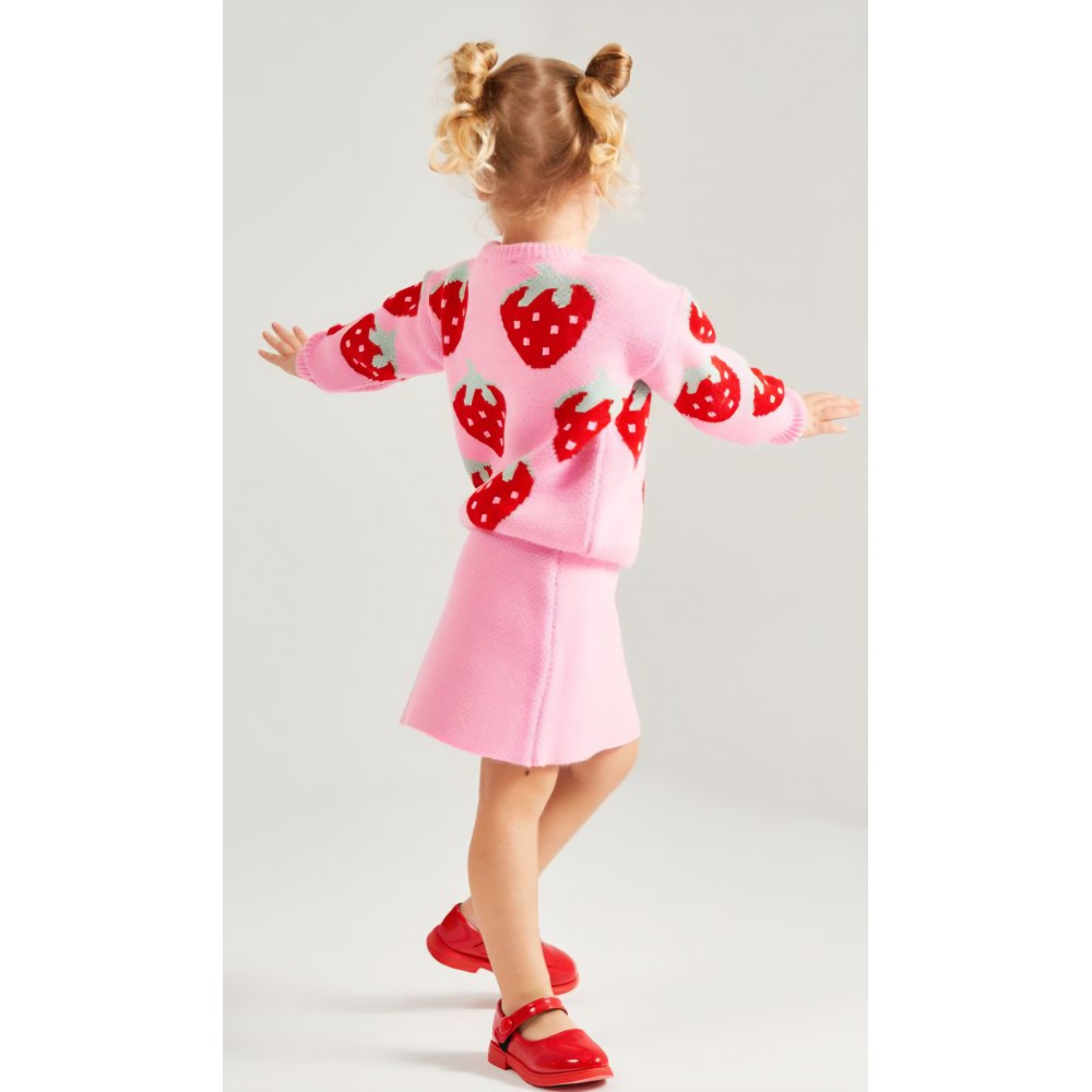 Πλεκτό Σετ Κοριτσιού Strawberry Pink – Μπλούζα & Φούστα