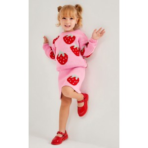 Πλεκτό Σετ Κοριτσιού Strawberry Pink – Μπλούζα & Φούστα