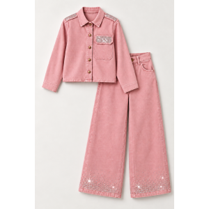 Παιδικό Σετ Κοριτσιού Denim Chic με Στρας – Dusty Pink, 7-11 Ετών