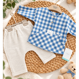 Premium class  Βρεφικό Σετ Αγοριού Blue Check 100% Βαμβάκι – 6-36 