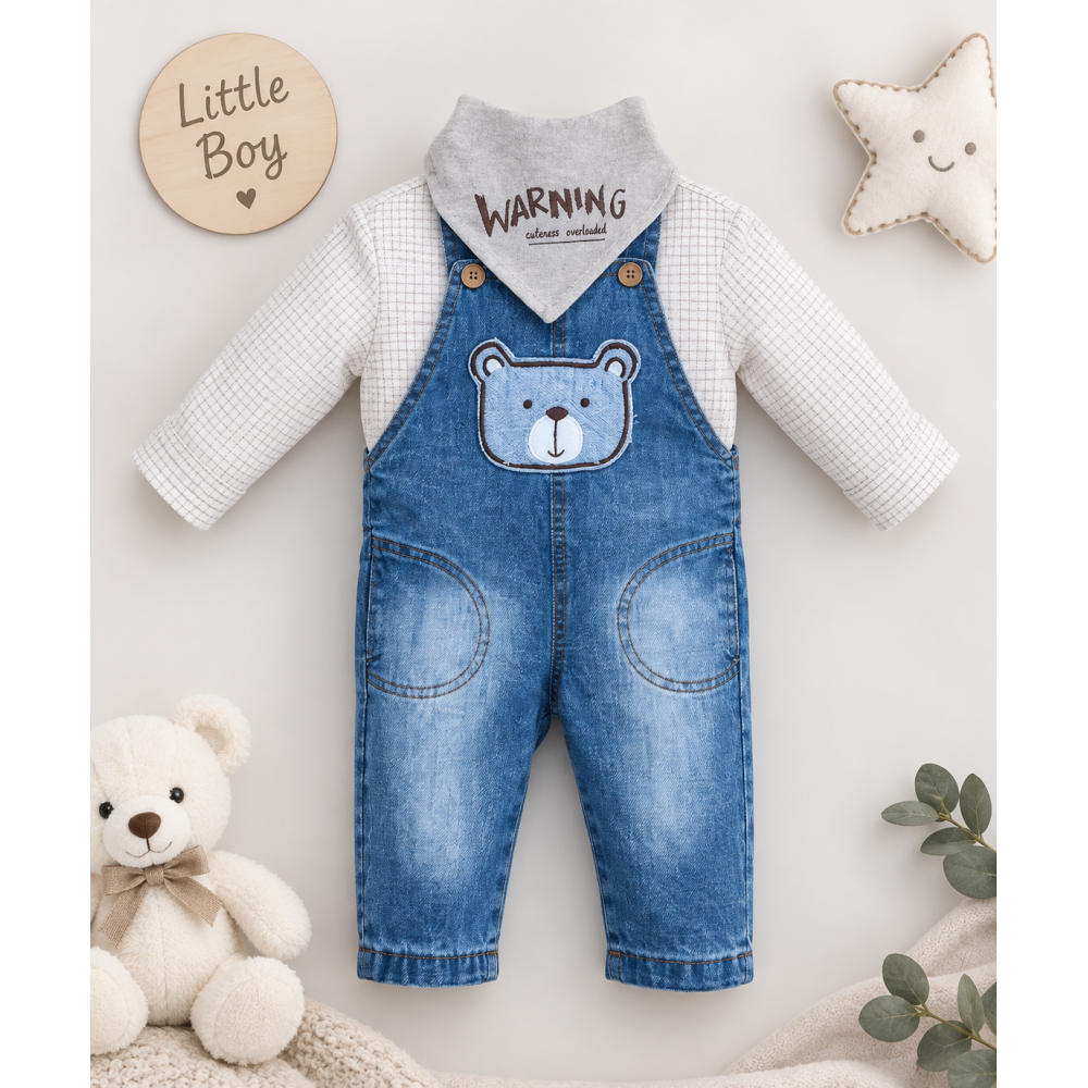 Βρεφικό Σετ 3 Τεμαχίων Little Bear με Τζιν Σαλοπέτα 6–18 Μηνών