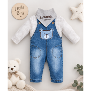Βρεφικό Σετ 3 Τεμαχίων Little Bear με Τζιν Σαλοπέτα 6–18 Μηνών