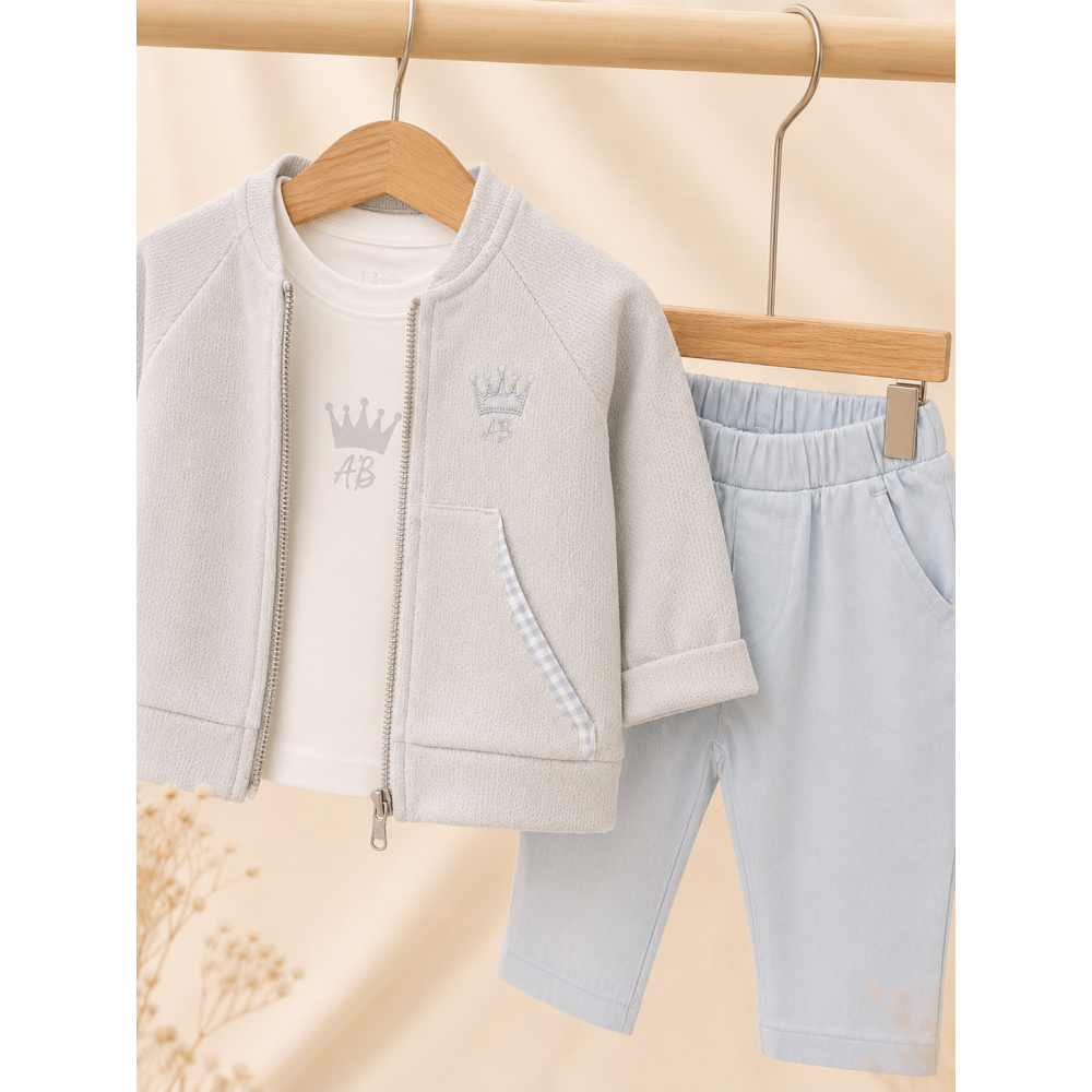 Βρεφικό Σετ 3 Τεμαχίων Αγόρι Soft Beige 100% βαμβακερό 