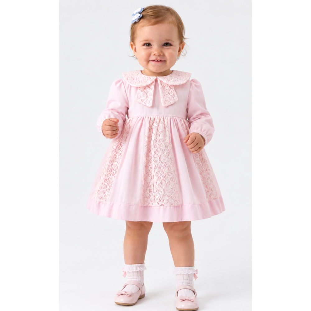 Βρεφικό Φόρεμα Sweet Lace Ροζ 100% Βαμβακερό 6–36 Μηνών
